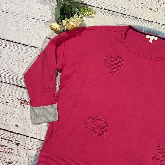 LISA TODD Womens Pink Good Vibrations Stars Heart Pullover Sweater Color Cuffs - Picture 4 of 9